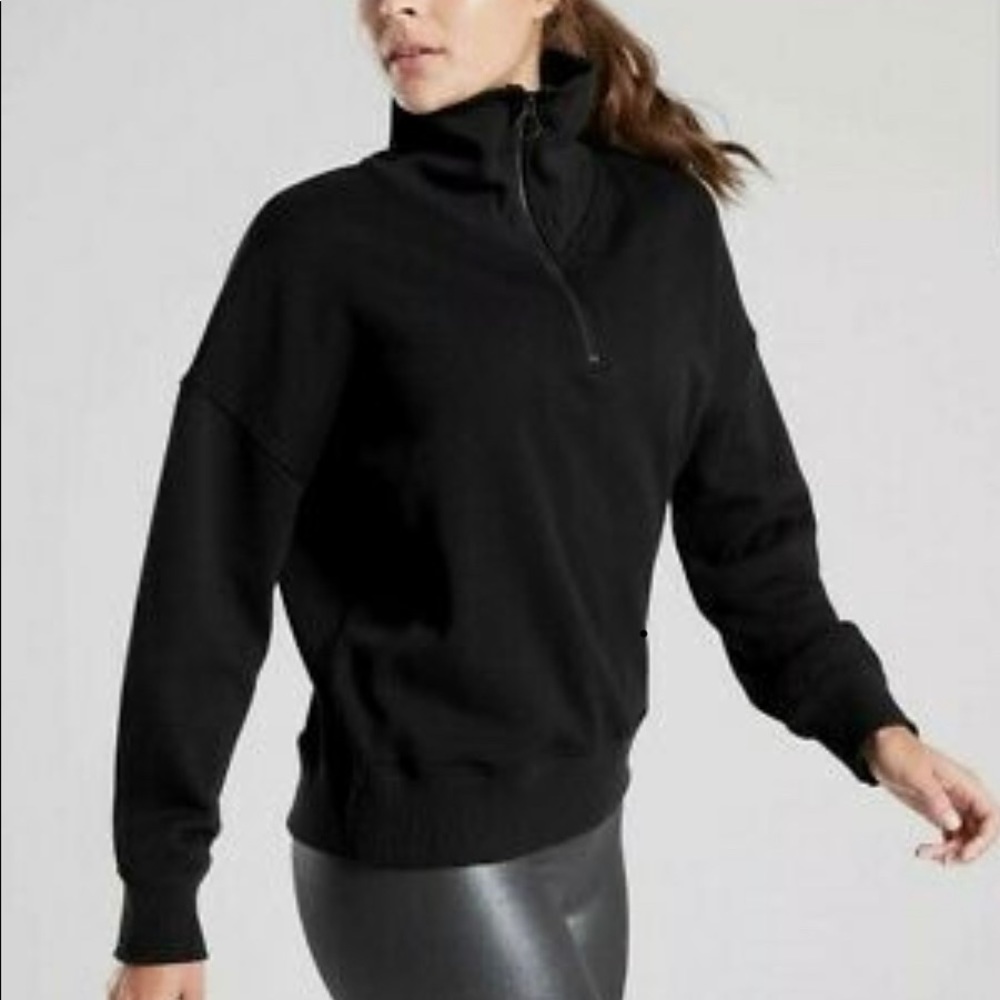 Athleta Cozy Karma 1/4 Zip Black Small Tall
